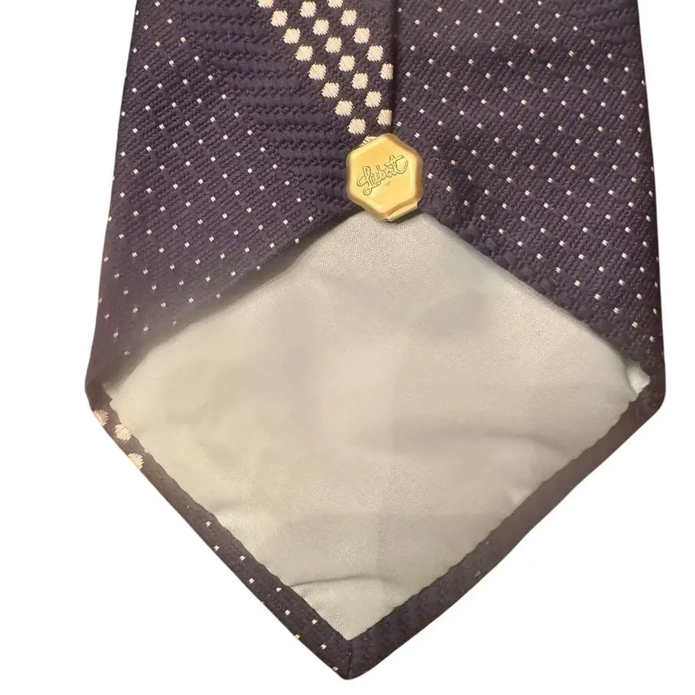 Liebert Foulard Tie Blue White Diagonal Diamond & Dots 4 1/2” Wide Disc Vintage